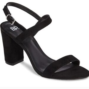 BP Lea Black Block Heel Suede Open Toe Slingback Shoes